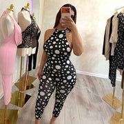 Polka Dots Print Tie Up Backless Jumpsuit GDSF D26JP077