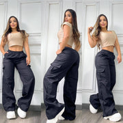 Casual Solid Coor Loose Straight Pants OLYF 6178