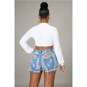 Denim Ripped Hole Jeans Mini Shorts GCNF 0131b