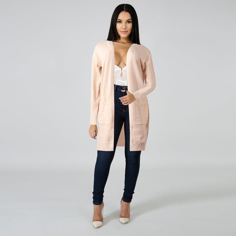 Solid Knitted Midi Length Sweater Cardigan FSXF F335