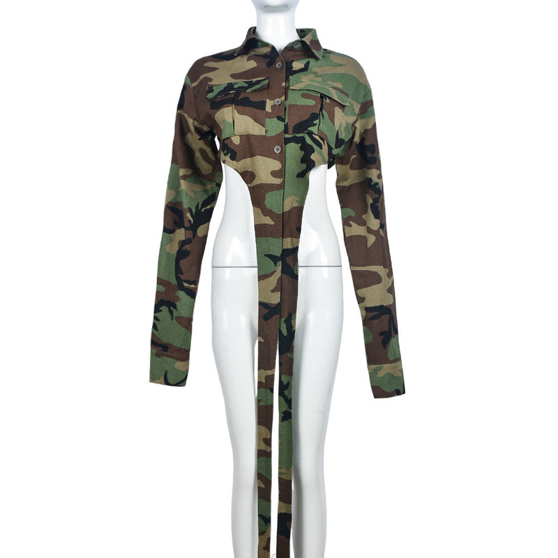 Camouflage Print Sexy Waistless Irregular Coat GNZD 7978TG