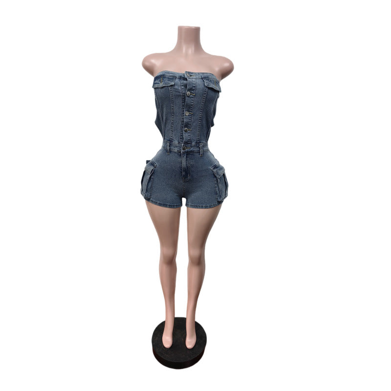 Fashion Denim Tube Top Romper MEM 88697