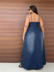 Plus Size Casual Sling Loose Denim Maxi Dress GYLN 0615