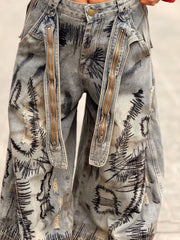 Plus Size Loose Print Wide Leg Jeans GYLN 1002