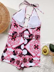 Sexy Print Hollow Round Ring One Piece Swimsuit CSYZ B93