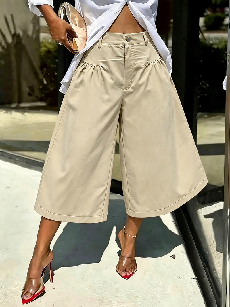 Solid Color Ruched Loose Trousers SH 391585