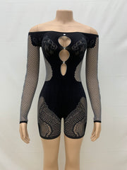 Pre Order About 7 work days shipping Sexy Solid One Shoulder Hollow Out Knits Romper YUEM 220292