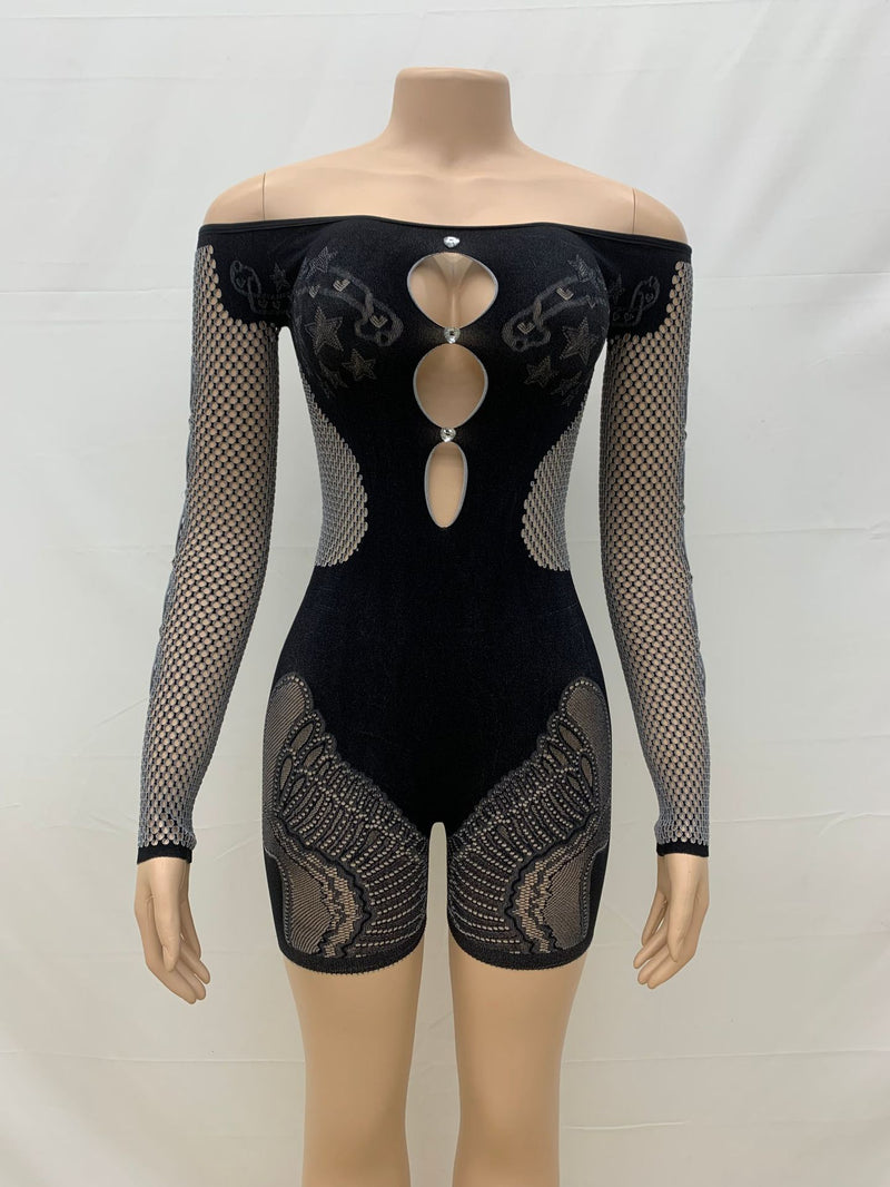 Pre Order About 7 work days shipping Sexy Solid One Shoulder Hollow Out Knits Romper YUEM 220292