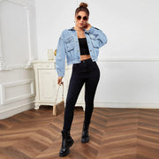 Solid Color Lapel Denim Coat GZHY ZT60421