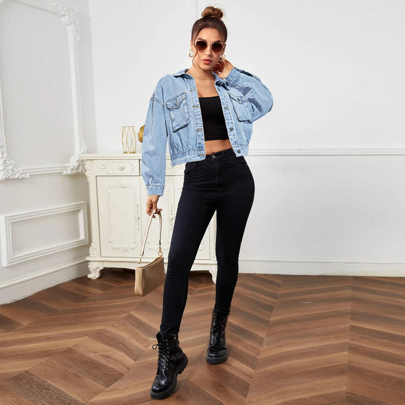 Solid Color Lapel Denim Coat GZHY ZT60421