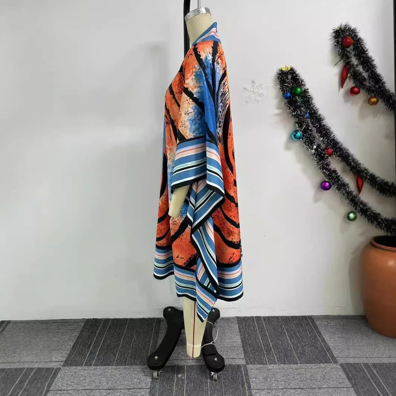 Printed Cardigan Drop Shoulder Bat Sleeve Jacket NY 10891