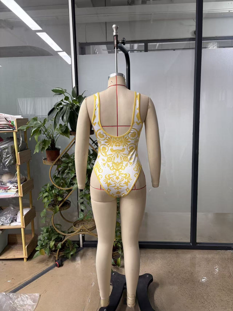 Sleeveless Print One Piece Swimsuit GHYX 8223