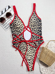 Sexy Leopard Print Bandage One Piece Swimsuit CSYZ G136V