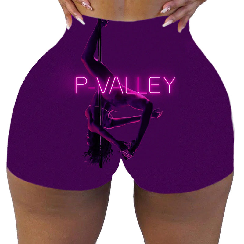 Plus Size Sexy P VALLEY Letter Print Bodycon Shorts SHD 9441