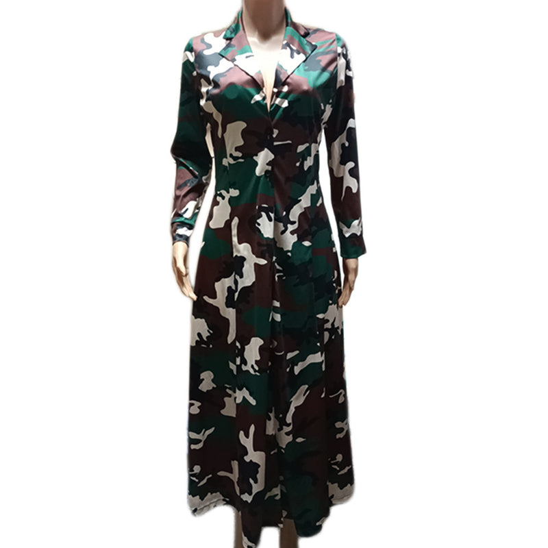 Plus Size Camouflage Print Long Jacket Trench Coat QYXZ 9144