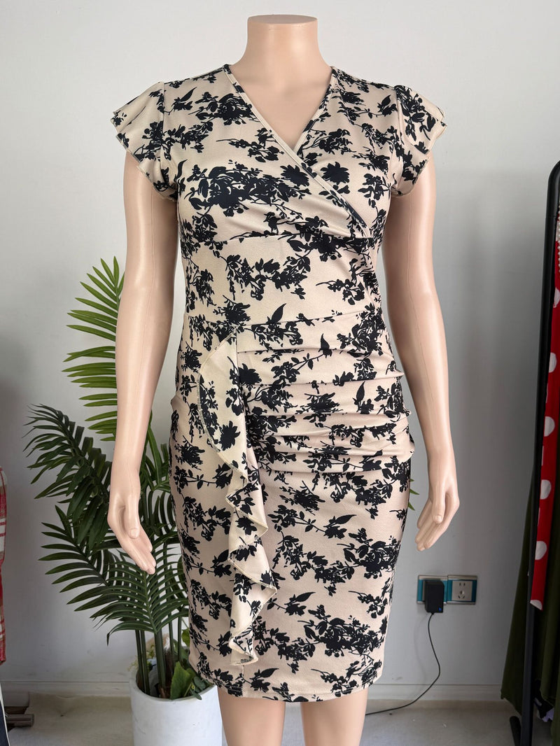 Plus Size Floral Print V Neck Midi Dress GAWE 6741
