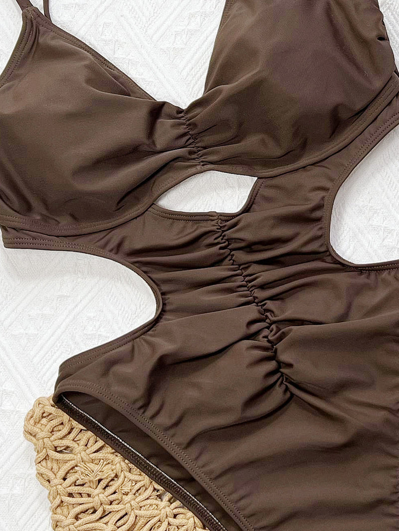 Solid Color Hollow Out One Piece Swimsuit CSYZ 337