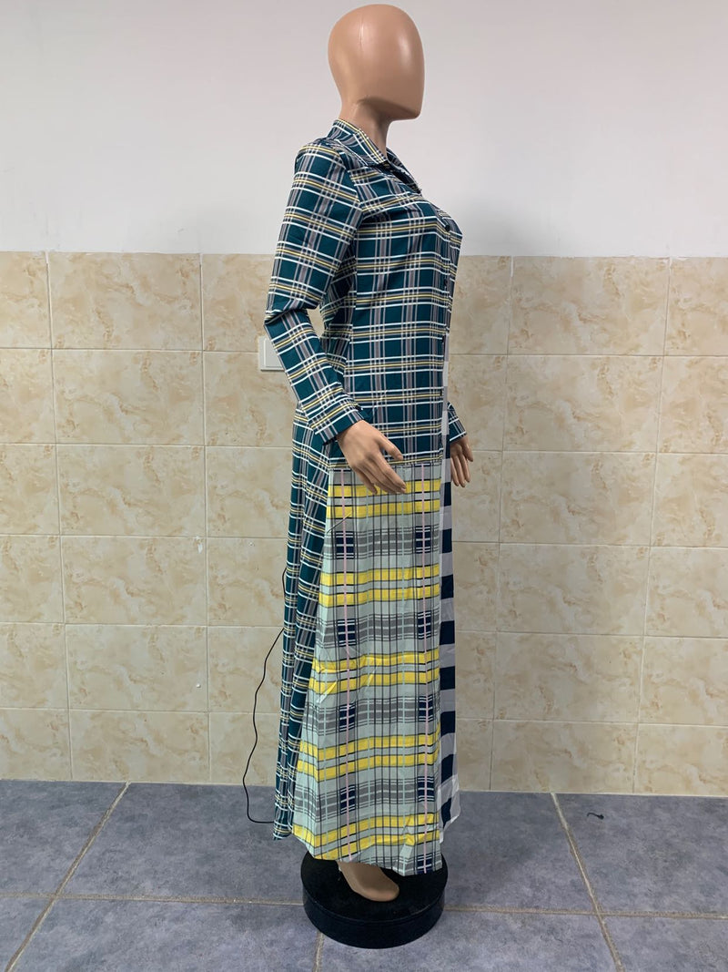Fashion Casual Plaid Splice Lapel Long Shirts GLF 8082