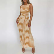 Stripe Printed Sleeveless Bodycon Dress GWDS 230516