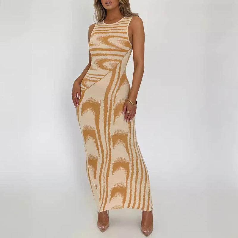 Stripe Printed Sleeveless Bodycon Dress GWDS 230516