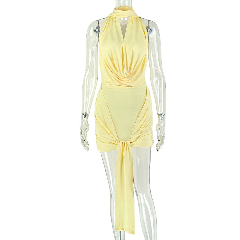 Sexy Solid Color Ruched Mini Dress GJYO JD305598