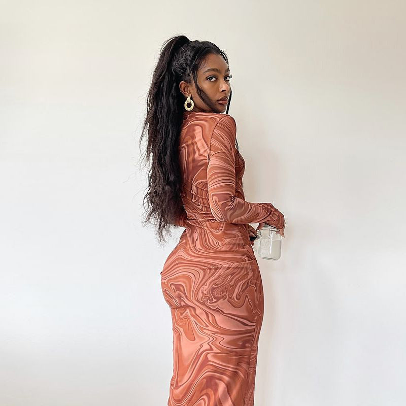 Long Sleeve Print Bodycon Dress GJYO 296806