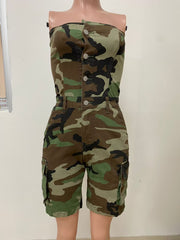 Wrap Chest Cardigan Buttoned Camouflage Romper LSD 24371