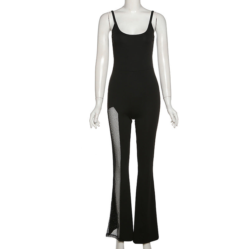 Backless Sling Mesh Patchwork Jumpsuit GAXB Q150JP