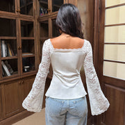Lace Patchwork Flare Long Sleeve Tops GPKJ MR47076