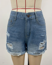 Washed Holes Straight Denim Shorts GSMF ZZP202509