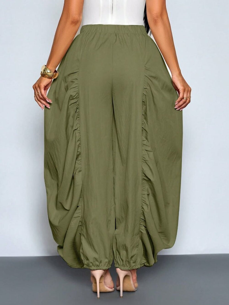 Solid Color Ruched Ice Silk Lantern Pants GQLK 6696