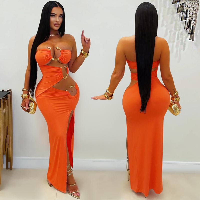 Solid Color Hollow Out Tube Top Dess BY 7760