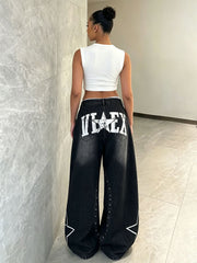 Plus Size Star Printed Denim Pants GYLN 8095