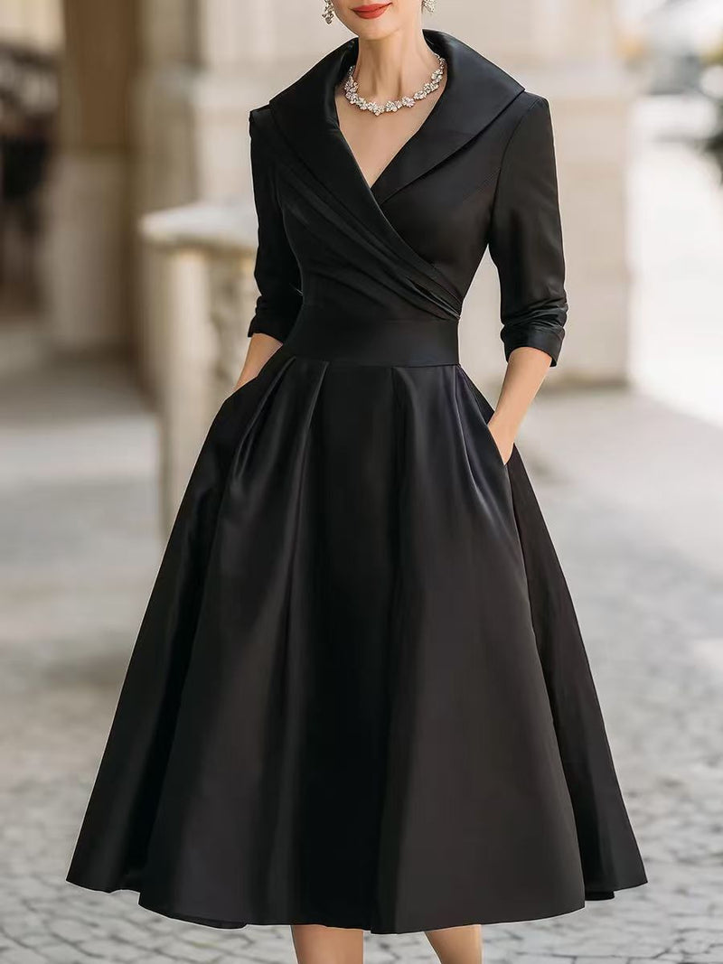 Plus Size Solid Color Long Sleeve Satin Midi Dress BGN 371