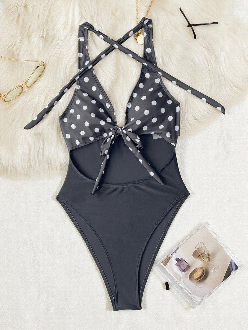 Polka Dot Print One Piece Swimsuit CASF 6836