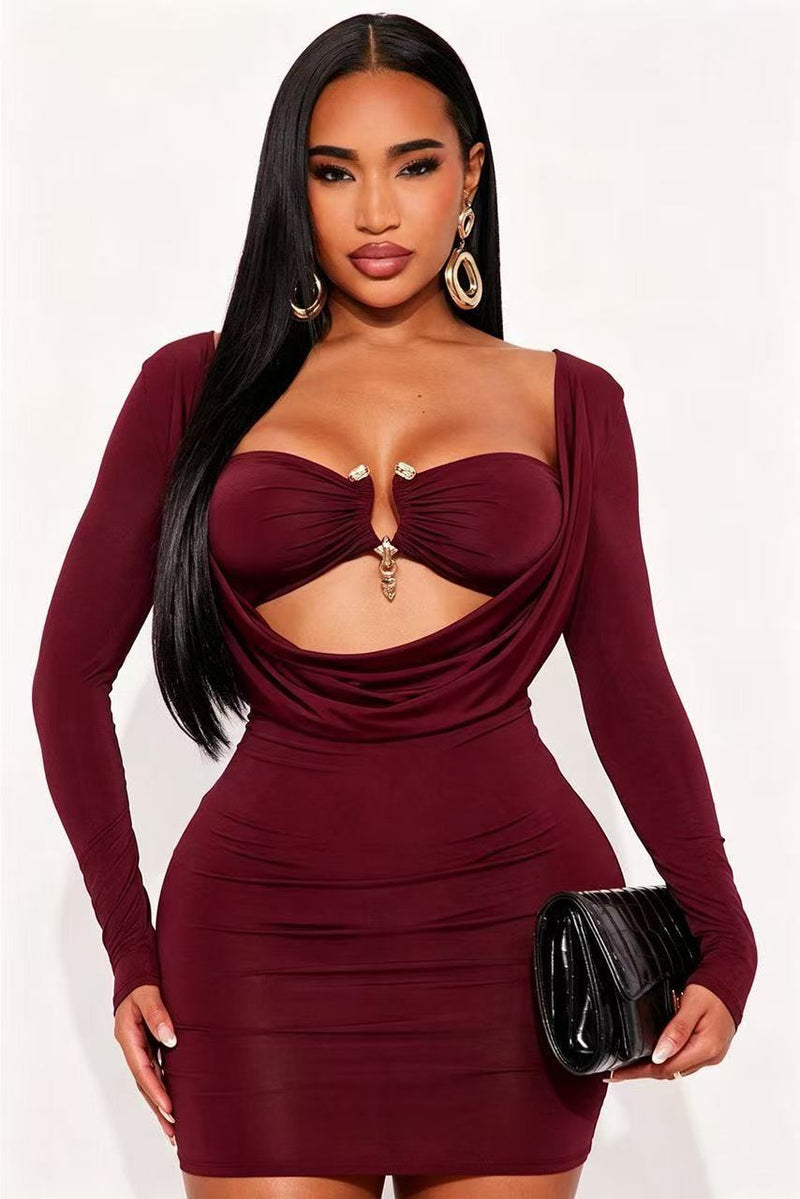 Long Sleeve Solid Color Mini Dress GMYU 11463