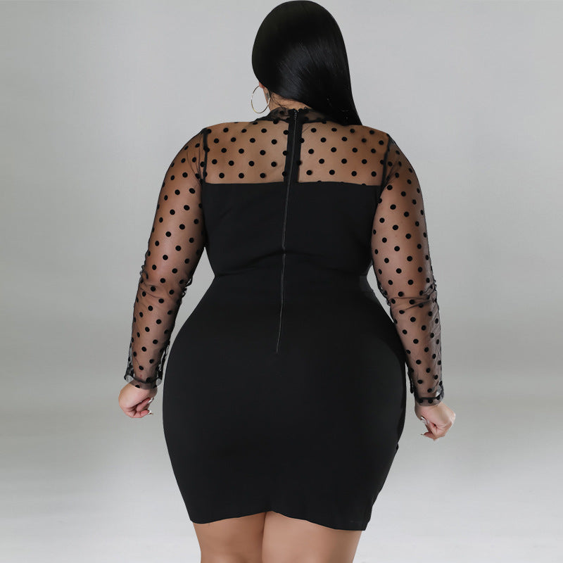 Plus Size Mesh Patchwork Bodycon Dress GDAM 1032
