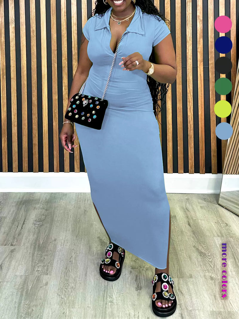 Plus Size Short Sleeve Solid Color Knits Midi Dress ZDF 31705