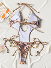 Sexy Print Tie Up Backless One Piece Swimsuit CASF 6808