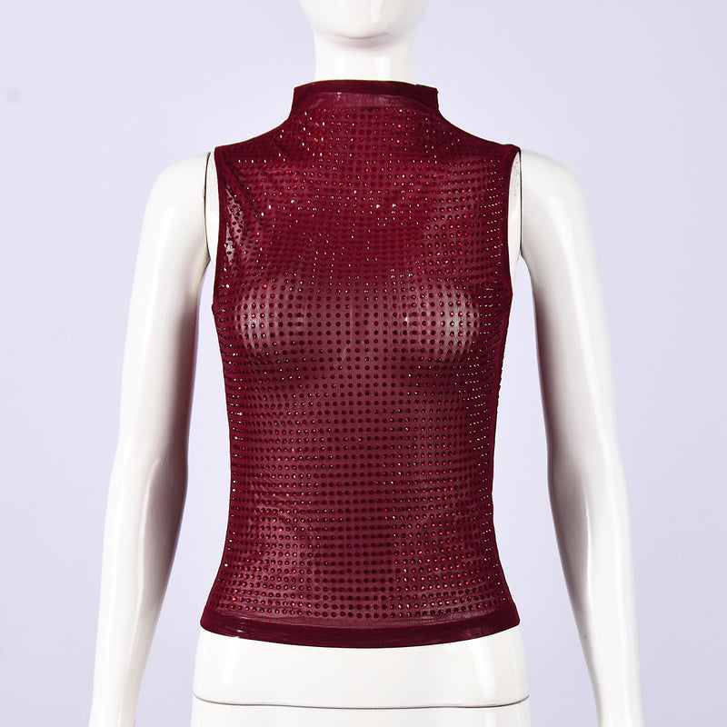 Mesh Hot Drill Sleeveless Top GFRT 51973TBF