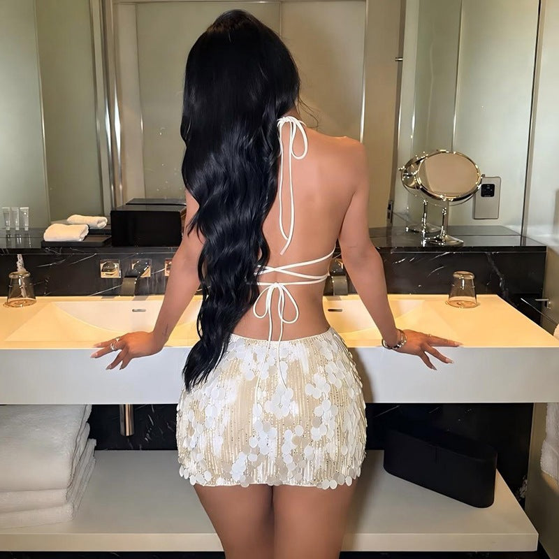 Sexy Sequin Backless Halterneck Mini Dress DLSF K6D16221A