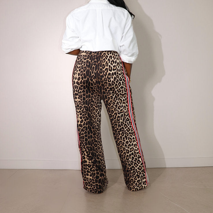 Leopard Print Patchwork Stripe Pants QXLB 10115