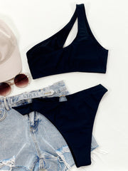 One Shoulder Solid Color Sexy Swimsuit Two Pieces CSYZ B623KY