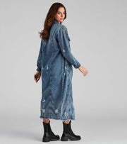 Casual Denim Holes Long Sleeve Holes Long Coats LX 5527