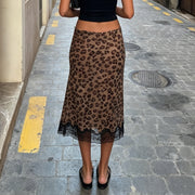 Leopard Lace Patchwork Mesh Mid skirts GPKJ MR49360
