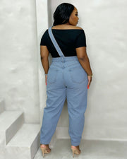 Plus Size Irregular Single Shoulder Denim Jumpsuit GYLN 8368