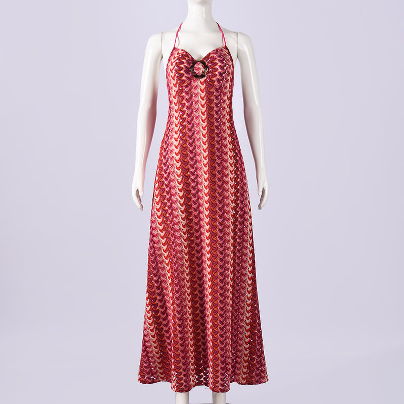 Printed Halterneck Backless Maxi Dress GNZD 11792
