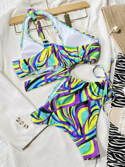 Print Hollow Out Drawstring One Piece Swimsuit CSYZ C809WY