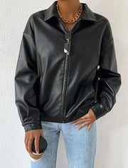 Long Sleeve Lapel Zipper Leather Jacket GPBY CT16412