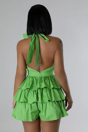 Plus Size Halterneck V Neck Ruffles Romper GHXF HX0436